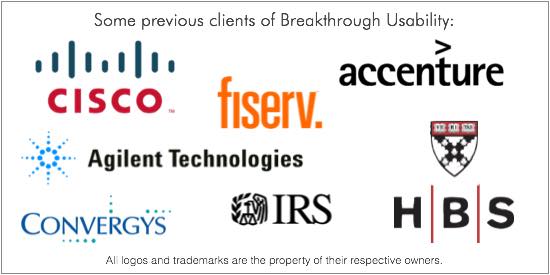 Some previous clients of Breakthrough Usability, which has become Breakthrough UX